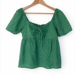 Women’s Cotton Green Eyelet Babydoll Romantic Coquette Sweetheart Top